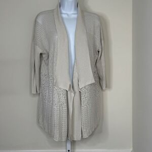 Eileen Fisher Cardigan Sweater Women's Large Open Knit Silk Blend Boho Sheer